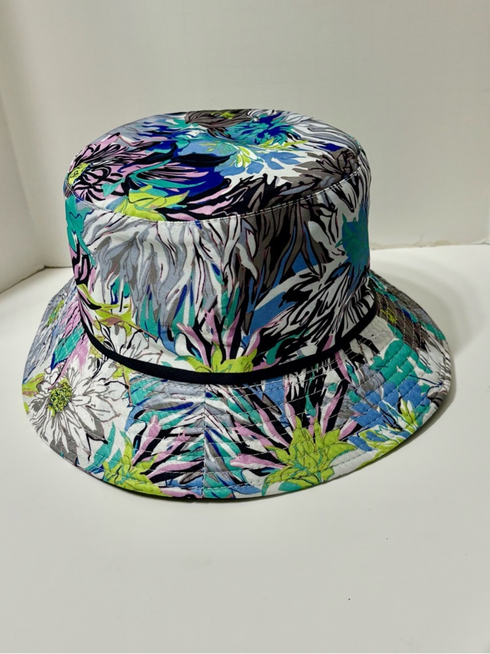 Floral Bucket Hat -Vibrant Botanical Print One Side Black On Inside